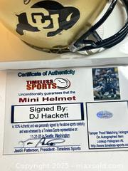 MaxSold Auction: DJ HACKETT Autographed CU Buffs Mini Helmet - University of Colorado Buffaloes - Parker (Colorado, USA) SELLER MANAGED Commercial Liquidation Online Auction - Heritage Oak Drive