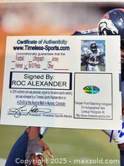 MaxSold Auction: Roc Alexander Signed 8x10 Photo - Denver Broncos - Timeless Sports COA - Parker (Colorado, USA) SELLER MANAGED Commercial Liquidation Online Auction - Heritage Oak Drive