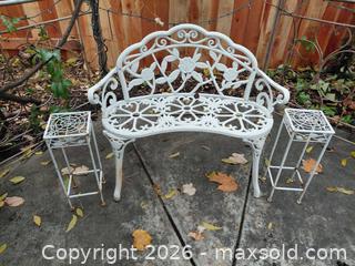 MaxSold Auction: Metal Bench with 2 Side Metal Tables - Fair Oaks (California, USA) PARTNER MANAGED Moving Online Auction - Cocoa Palm Way