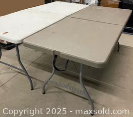 MaxSold Auction: Two Portable Folding Tables (different colours) - Toronto (Ontario, Canada) SELLER MANAGED Moving Online Auction - Kennedy Road (STORAGE)