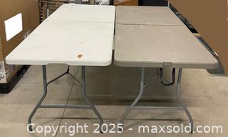 MaxSold Auction: Two Portable Folding Tables (different colours) - Toronto (Ontario, Canada) SELLER MANAGED Moving Online Auction - Kennedy Road (STORAGE)
