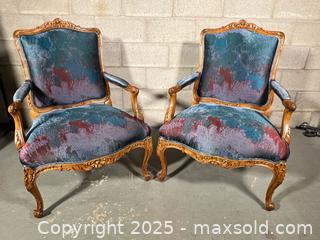 MaxSold Auction: Pair of Louis XV Fauteuils-Style Multicoloured Fabric Upholstered Armchairs  - Toronto (Ontario, Canada) SELLER MANAGED Reseller Online Auction - Chesswood Drive