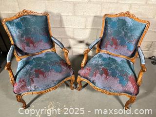 MaxSold Auction: Pair of Louis XV Fauteuils-Style Multicoloured Fabric Upholstered Armchairs  - Toronto (Ontario, Canada) SELLER MANAGED Reseller Online Auction - Chesswood Drive