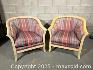 MaxSold Auction: Pair of Tomlinson-Style Barrel Back Fabric Upholstered Chairs - Toronto (Ontario, Canada) SELLER MANAGED Reseller Online Auction - Chesswood Drive