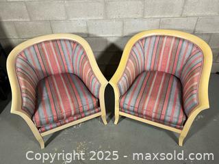MaxSold Auction: Pair of Tomlinson-Style Barrel Back Fabric Upholstered Chairs - Toronto (Ontario, Canada) SELLER MANAGED Reseller Online Auction - Chesswood Drive