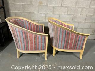 MaxSold Auction: Pair of Tomlinson-Style Barrel Back Fabric Upholstered Chairs - Toronto (Ontario, Canada) SELLER MANAGED Reseller Online Auction - Chesswood Drive