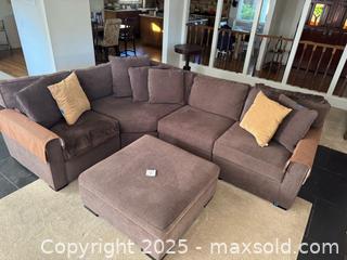 MaxSold Auction: Large light brown sectional sofa + oversized ottoman  - Los Angeles (California, USA) SELLER MANAGED Moving Online Auction - Redwing Street