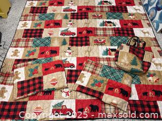 MaxSold Auction: Large Quilted Spread with Winter Christmas Motif - Campbell (California, USA) PARTNER MANAGED Estate Sale Online Auction - Dell Avenue