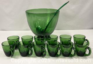 MaxSold Auction: Vintage MCM Blenko Green Glass Punch Bowl, Cups, and Ladle - Campbell (California, USA) PARTNER MANAGED Estate Sale Online Auction - Dell Avenue