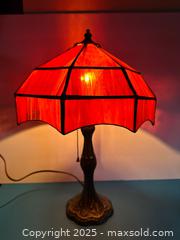 MaxSold Auction: Tiffany-Style Stained Glass Table Lamp, Orange Swirl Shade - Lincoln  (Ontario, Canada) SELLER MANAGED Downsizing Online Auction - Bartlett Road (STORAGE)