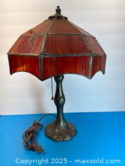 MaxSold Auction: Tiffany-Style Stained Glass Table Lamp, Orange Swirl Shade - Lincoln  (Ontario, Canada) SELLER MANAGED Downsizing Online Auction - Bartlett Road (STORAGE)
