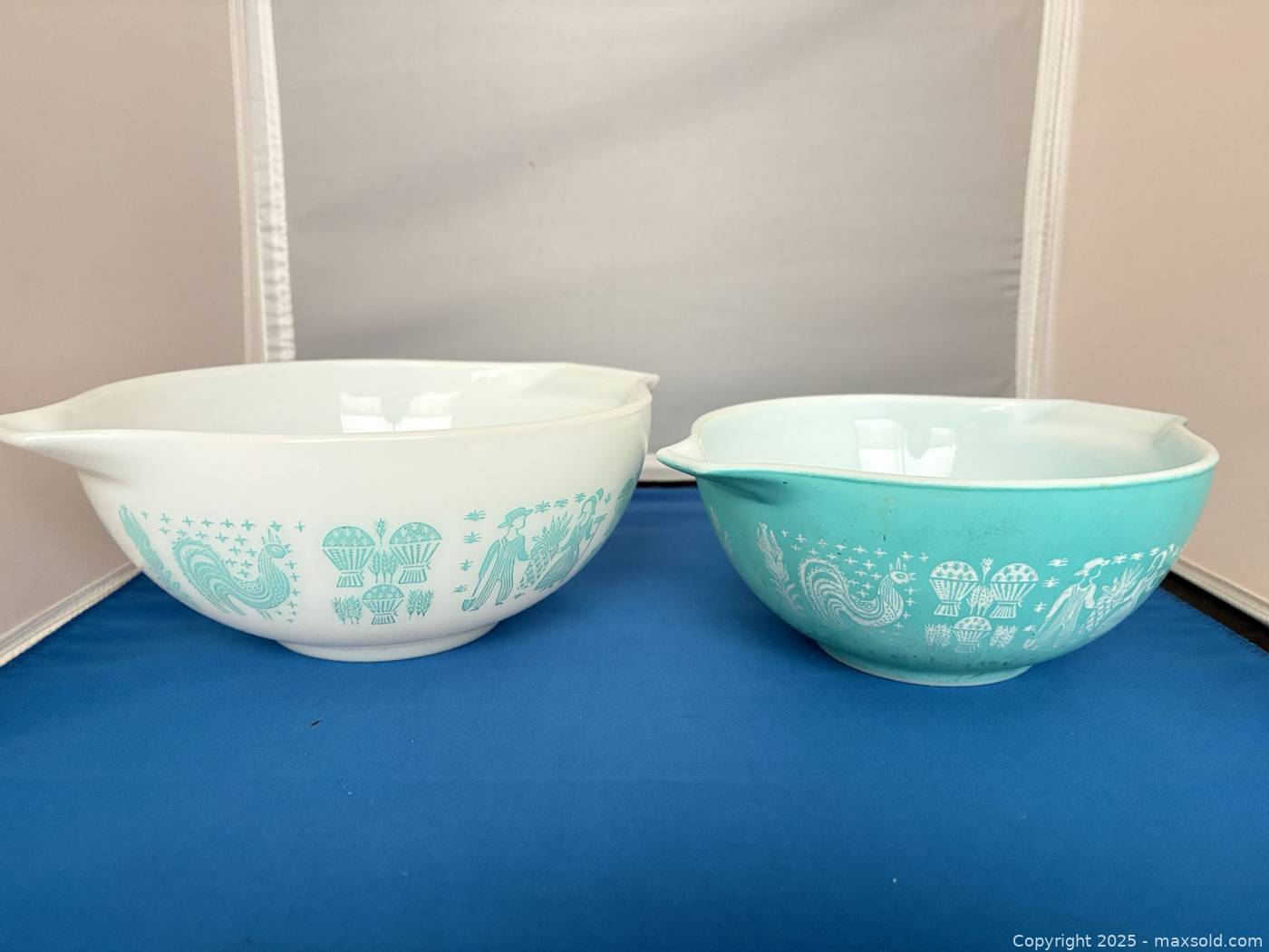 Pyrex Butterprint White and Turquoise Mixing Bowls | Germantown ...