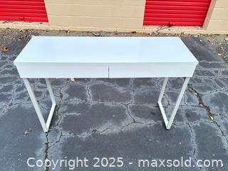 MaxSold Auction: Gloss White Modern Writing Desk / Console Table with Drawers - Decatur (Georgia, USA) SELLER MANAGED Moving Online Auction - Snapfinger Woods Drive (STORAGE)