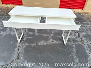 MaxSold Auction: Gloss White Modern Writing Desk / Console Table with Drawers - Decatur (Georgia, USA) SELLER MANAGED Moving Online Auction - Snapfinger Woods Drive (STORAGE)