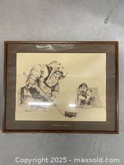 MaxSold Auction: Framed Pen and Ink Illustration on Paper “The Penalty Shot” - Aurora (Ontario, Canada) SELLER MANAGED Moving Online Auction - Goulding Avenue (STORAGE)