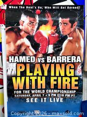 MaxSold Auction: Hamad vs Barrera “Playing with Fire” 2001 Boxing Promotional Poster – TV KO - Los Angeles (California, USA) SELLER MANAGED Reseller Online Auction - Devonshire Street