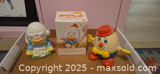 MaxSold Auction: Humpty Dumpty Lot: 2 Avon Earthenware Banks + Fisher-Price Wind-Up - San Jose (California, USA) SELLER MANAGED Downsizing Online Auction - Paladin Drive