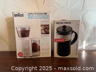 MaxSold Auction: Braun Coffee / Espresso Mill & Bodum Coffee Press - San Francisco (California, USA) SELLER MANAGED Estate Sale Online Auction - Kenwood Way