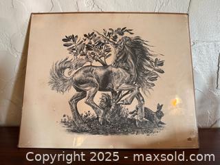 MaxSold Auction: Vintage Art: Unicorn & Rabbit by Melody Pena  - San Francisco (California, USA) SELLER MANAGED Estate Sale Online Auction - Kenwood Way
