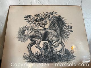 MaxSold Auction: Vintage Art: Unicorn & Rabbit by Melody Pena  - San Francisco (California, USA) SELLER MANAGED Estate Sale Online Auction - Kenwood Way