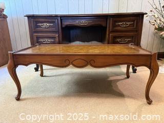 MaxSold Auction: Vintage French Country Wooden Coffee Table with Leather Top and Gold Edge - San Francisco (California, USA) SELLER MANAGED Estate Sale Online Auction - Kenwood Way