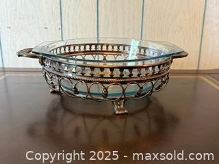 MaxSold Auction: Vintage Marinex Oval Baking Dish with Brass Tassel Holder | Glass Bakeware with Handled Footed Stand - San Francisco (California, USA) SELLER MANAGED Estate Sale Online Auction - Kenwood Way