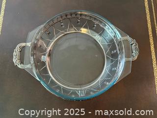 MaxSold Auction: Vintage Marinex Oval Baking Dish with Brass Tassel Holder | Glass Bakeware with Handled Footed Stand - San Francisco (California, USA) SELLER MANAGED Estate Sale Online Auction - Kenwood Way