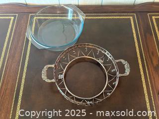 MaxSold Auction: Vintage Marinex Oval Baking Dish with Brass Tassel Holder | Glass Bakeware with Handled Footed Stand - San Francisco (California, USA) SELLER MANAGED Estate Sale Online Auction - Kenwood Way