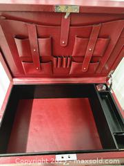 MaxSold Auction: Red Leather Jewelry/Valet Storage Box with Chrome Stand - Toronto (Ontario, Canada) PARTNER MANAGED Downsizing Online Auction - Research Road (STORAGE)