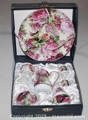 MaxSold Auction: Miniature coffee tea set burgundy floral by Ace gift collection in box - Kingston (Ontario, Canada) SELLER MANAGED Downsizing Online Auction - Crossfield Avenue