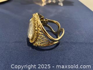 MaxSold Auction: Vintage Signed Whiting & Davis GoldTone Intaglio Cameo Clamper Hinged Bracelet - Kingston (Ontario, Canada) SELLER MANAGED Downsizing Online Auction - Crossfield Avenue