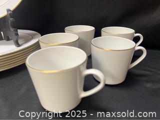 MaxSold Auction: Centura by Corning Dinnerware Set – 8 Dinner Plates & 5 Coffee Cups, White with Gold Rim - Campbell (California, USA) SELLER MANAGED Downsizing Online Auction - Dell Avenue