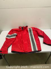 MaxSold Auction: Corazzo Red Motorcycle Riding Jacket w/ Reflective Stripes – Size M – Made in Canada - Vancouver (British Columbia, Canada) SELLER MANAGED Reseller Online Auction - East 7th Avenue (STORAGE)