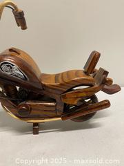 MaxSold Auction: Hand-Carved Wooden Harley-Davidson Style Motorcycle Model, approx. 14” - Vancouver (British Columbia, Canada) SELLER MANAGED Reseller Online Auction - East 7th Avenue (STORAGE)