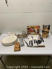 MaxSold Auction: Large Mixed Kitchen Lot: Cutting Utensil, Farberware Block, Churchill Plates & More - Vancouver (British Columbia, Canada) SELLER MANAGED Reseller Online Auction - East 7th Avenue (STORAGE)