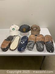 MaxSold Auction: Lot of 3 Baseball Caps + New Hotel & Airline Slippers - Vancouver (British Columbia, Canada) SELLER MANAGED Reseller Online Auction - East 7th Avenue (STORAGE)