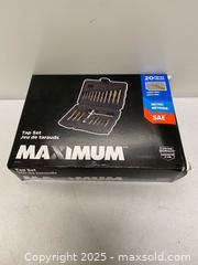MaxSold Auction: Maximum 20-Piece Titanium-Coated Tap Set – Metric & SAE with Case  - Vancouver (British Columbia, Canada) SELLER MANAGED Reseller Online Auction - East 7th Avenue (STORAGE)