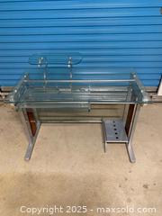 MaxSold Auction: Modern Glass Computer Desk with Monitor Shelf & Metal Frame - Vancouver (British Columbia, Canada) SELLER MANAGED Reseller Online Auction - East 7th Avenue (STORAGE)