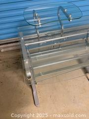 MaxSold Auction: Modern Glass Computer Desk with Monitor Shelf & Metal Frame - Vancouver (British Columbia, Canada) SELLER MANAGED Reseller Online Auction - East 7th Avenue (STORAGE)