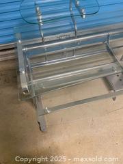 MaxSold Auction: Modern Glass Computer Desk with Monitor Shelf & Metal Frame - Vancouver (British Columbia, Canada) SELLER MANAGED Reseller Online Auction - East 7th Avenue (STORAGE)