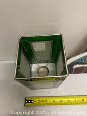 MaxSold Auction: Stained Glass Church Panel with Matching Green Candle Holders (3-Piece Set) - Vancouver (British Columbia, Canada) SELLER MANAGED Reseller Online Auction - East 7th Avenue (STORAGE)