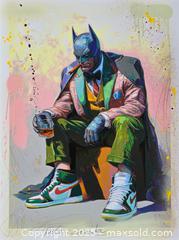 MaxSold Auction: Chill Batman - Original Mixed Media Painting, 24&#34; x 18&#34; by Tadas Zaicikas (TedyZet) - Toronto (Ontario, Canada) SELLER MANAGED Downsizing Online Auction - Harbord Street
