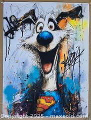 MaxSold Auction: Krypto - Blue Nose Justice - Original Mixed Media portrait of dog, 24&#34; x 18&#34; by Tadas Zaicikas (TedyZet) - Toronto (Ontario, Canada) SELLER MANAGED Downsizing Online Auction - Harbord Street