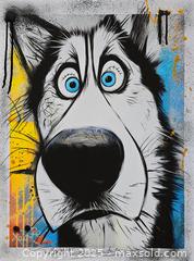 MaxSold Auction: Surprised Husky - Original Mixed Media portrait of dog, 24" x 18" by Tadas Zaicikas (TedyZet) - Toronto (Ontario, Canada) SELLER MANAGED Downsizing Online Auction - Harbord Street