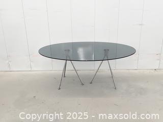 MaxSold Auction: Oval Smoked Glass Coffee Table with Chrome Legs - Toronto (Ontario, Canada) SELLER MANAGED Downsizing Online Auction - Esandar Drive (STORAGE)