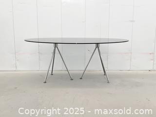 MaxSold Auction: Oval Smoked Glass Coffee Table with Chrome Legs - Toronto (Ontario, Canada) SELLER MANAGED Downsizing Online Auction - Esandar Drive (STORAGE)