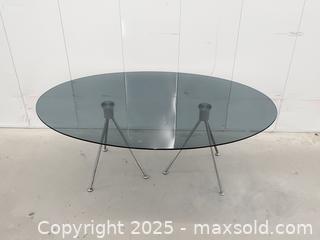 MaxSold Auction: Oval Smoked Glass Coffee Table with Chrome Legs - Toronto (Ontario, Canada) SELLER MANAGED Downsizing Online Auction - Esandar Drive (STORAGE)