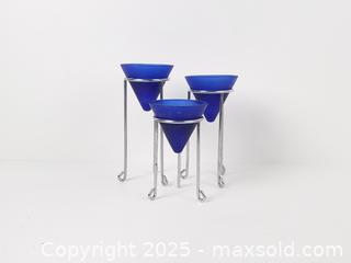 MaxSold Auction: Vintage Cobalt Blue Glass Votive Candle Holders with Chrome Stands, Set of 3 - Toronto (Ontario, Canada) SELLER MANAGED Downsizing Online Auction - Esandar Drive (STORAGE)
