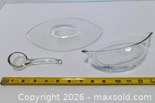 MaxSold Auction: Vintage Duncan & Miller Gravy Boat Set: Art Nouveau Glass, 1930s - Lakeland (Florida, USA) SELLER MANAGED Reseller Online Auction - Dove Meadow Trail