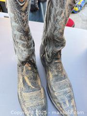 MaxSold Auction: Black Distressed Leather Cowboy Boots, Snip Toe, US ~7.5 - Los Angeles (California, USA) PARTNER MANAGED Downsizing Online Auction - West 88th Place